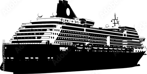 Massive luxury cruise ship silhouette with multiple decks and funnels