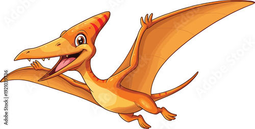 Cartoon pterodactyl vector illustration, flying dinosaur artwork, prehistoric reptile character design, funny animal drawing, children’s dinosaur art, cad drawing flat vector illustration