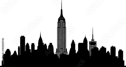 Manhattan cityscape silhouette highlighting empire state building and midtown