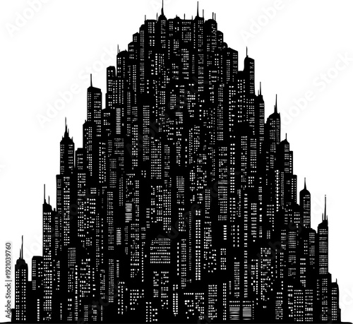 Massive futuristic megacity silhouette with high-density towers