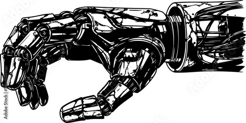 Mechanical robotic hand reaching forward in a futuristic cybernetic illustration