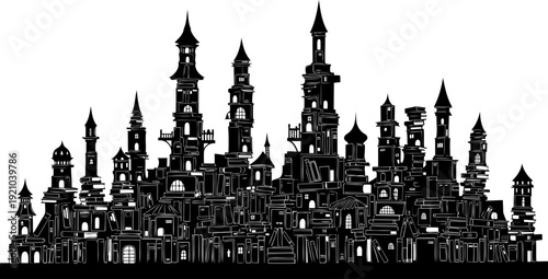Medieval castle silhouette constructed from stacked books