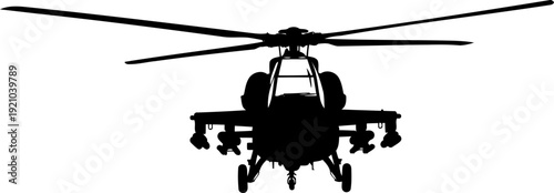Military attack helicopter silhouette front view in flight