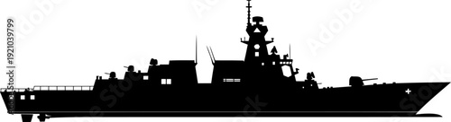 Military destroyer ship patrolling naval defense operations