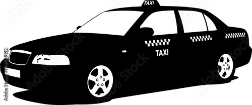 Modern sedan taxi silhouette with roof sign and checkers
