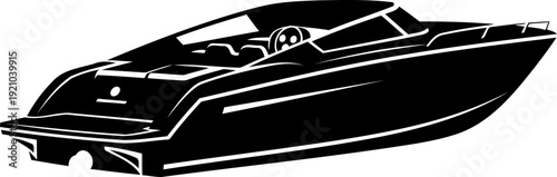 Modern speedboat silhouette cruising on water surface