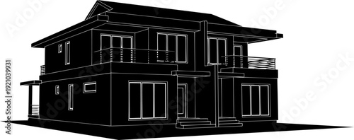 Modern two-story villa silhouette with contemporary architecture