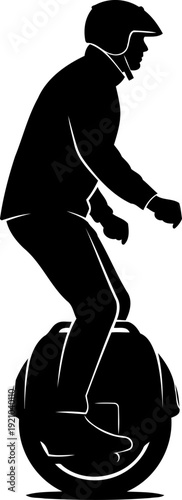 Person riding an electric unicycle silhouette with helmet