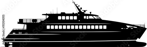 Passenger ferry boat silhouette traveling across water