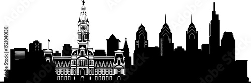 Philadelphia city skyline silhouette including historic city hall