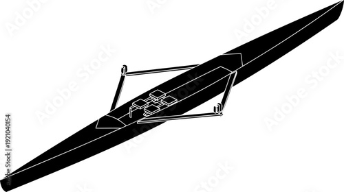 Professional rowing scull silhouette viewed from above