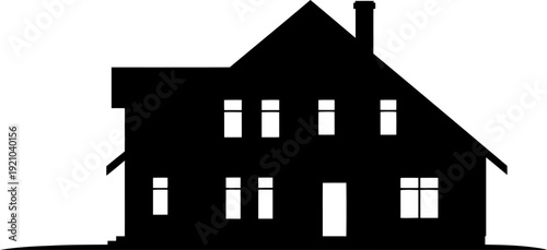 Residential two story suburban house silhouette with chimney