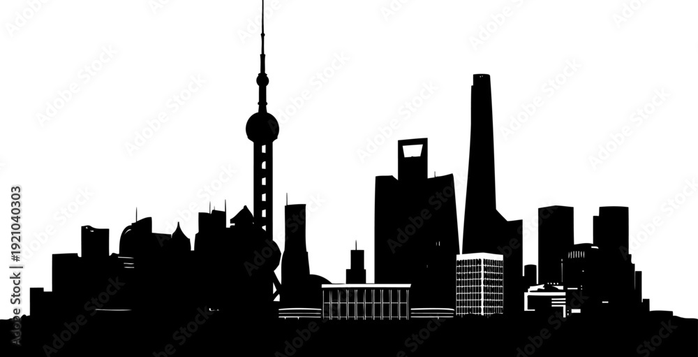 Obraz premium Shanghai skyline silhouette including oriental pearl tower and pudong district