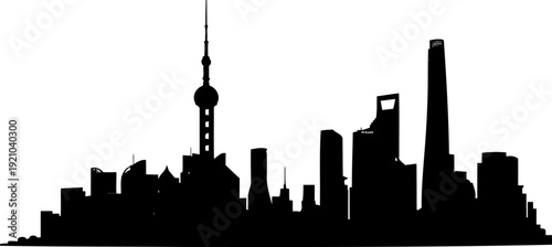 Shanghai city skyline silhouette featuring the oriental pearl tower