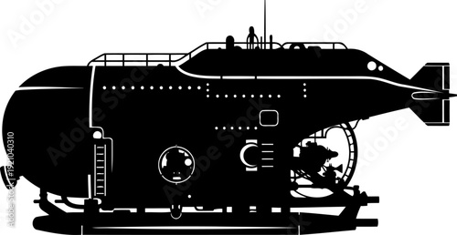 Side profile of a deep sea exploration submarine silhouette