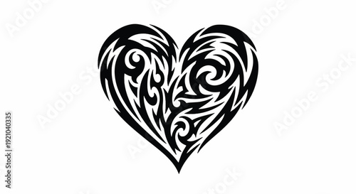 Intricate tribal heart silhouette with ornamental flourishes and symmetry.