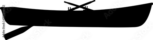 Simple wooden rowboat silhouette with oars resting across the hull