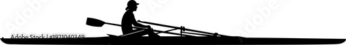 Single athlete rowing a sculling boat on water silhouette