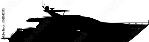 Sleek motor yacht silhouette cruising in profile for luxury travel