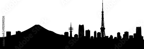 Tokyo city silhouette featuring the tokyo tower and mount fuji