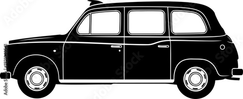 Traditional black cab taxi silhouette in side view