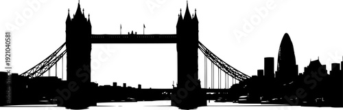 Tower bridge london silhouette with the thames river and city buildings