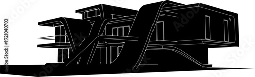 Ultra modern futuristic villa silhouette with curved design
