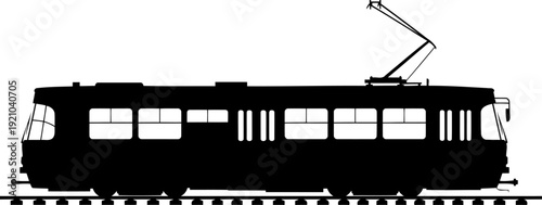 Urban electric tram silhouette operating on city tracks