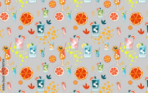 seamless pattern with mocktail or  cocktail glass, summer drink glasses. vector illustration