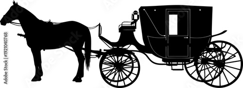Vintage horse-drawn carriage silhouette with coachman seat