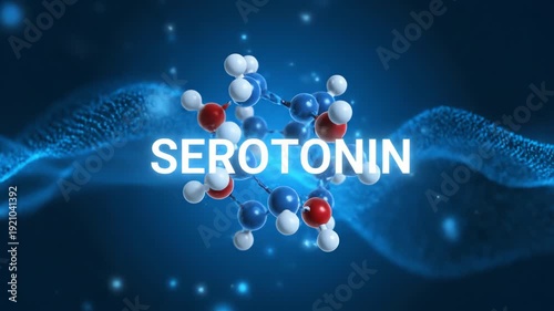 Scientific visualization of the Serotonin molecule, a key neurotransmitter, representing its essential function in brain chemistry, mood, and mental well-being concepts
