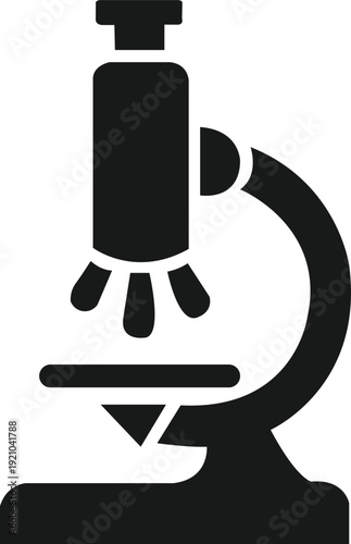 Abstract minimalist microscope silhouette with slightly stylized curves and compact structure