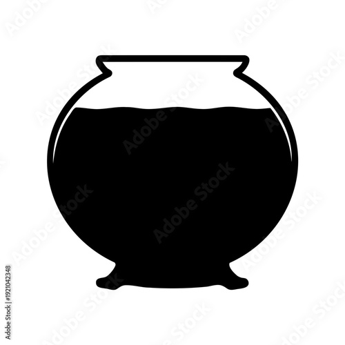 Simple and stylized image of a filled fishbowl in solid black
