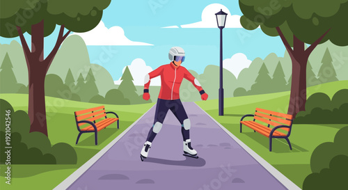 Man Inline Skating on Paved Path.