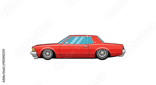 Red classic car image, vector illustration, automotive design, lowrider style, transportation