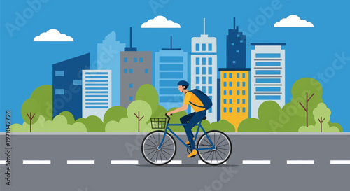 Man Riding Bicycle on Road.