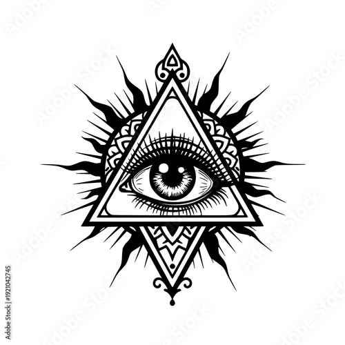 Bold All-Seeing Eye Masonic tattoo emblem vector illustration isolated on transparent background