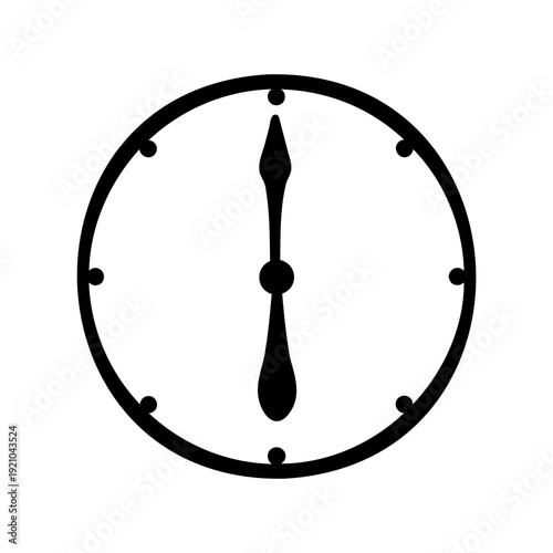 Stylized black and white illustration of a clock showing six o'clock time
