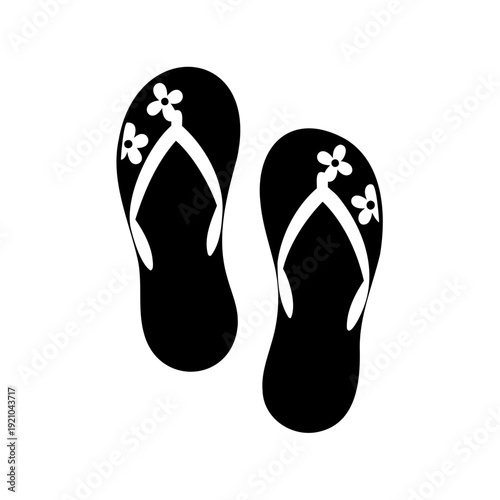 Elegant black and white vector image of flowered flip flops for summer