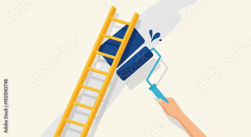 Paint Roller and Ladder for Painting.