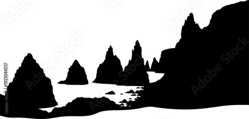 Coastal rock formations and sea stacks silhouette