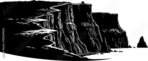 Coastal sea cliff landscape silhouette with rocky precipice