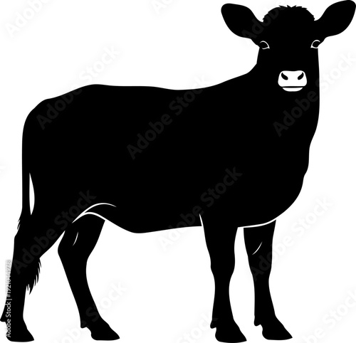 Farm cow standing in profile silhouette