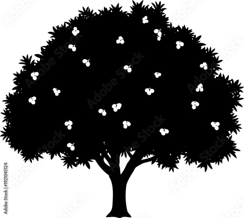 Fruit tree silhouette ripening in orchard