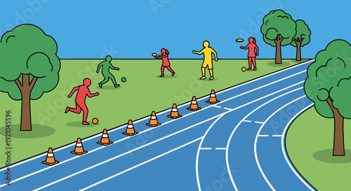 Athletes Training on Blue Running Track.