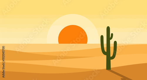 Cactus Standing Alone in Desert Landscape.