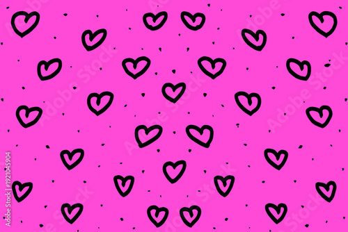 Pink cute heart seamless pattern background with playful doodle style. Romantic illustration texture perfect for wrapping paper, fabric, valentine theme, and branding design.
