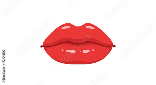 Red Lips Vector Illustration, Flat Design, Beauty and Fashion Concept, Isolated