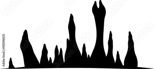 Stalagmite formations inside a cave or rocky cavern