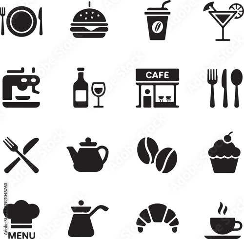 Cafe and restaurant icon set isolated on white background. Vector illustration
